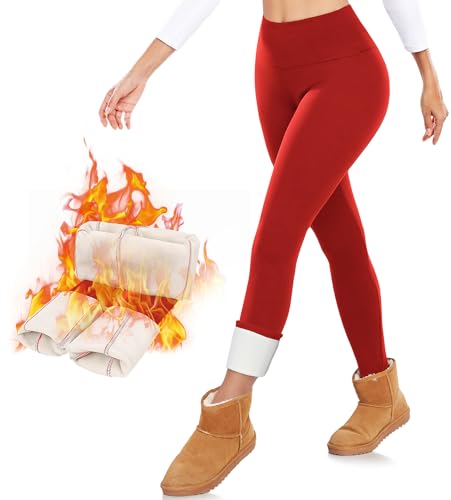 Image of DHSO Thick Winter Fleece Lined Leggings Women - Thermal Warm High Waisted Tummy Control Soft Pants for Snow Cold