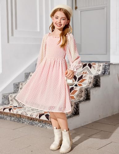 Image of Arshiner Girl Tulle Dress Winter Long Sleeve Teen Girls Party Casual Dresses 5-14Y