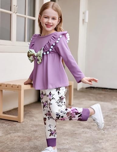 Image of mksodopy Toddler Girl Clothes Girl Fall Winter outfits Cotton Long Sleeves Ruffle Top Pants Little Girl Clothing Set