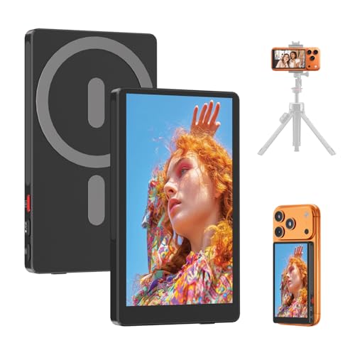 4 Back Camera Monitor iPhone 17 Magnetic Vlog Selfie Monitor Screen for iPhone 17 1080P Wireless Mirroring Back Camera Selfie Monitor for Vlog YouTube TikTok Snaplylens for iPhone Android Black
