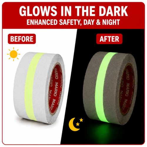 Image of Mario Transparent Anti-Skid Glow-in-the-Dark Tape Width 50mm x Length 5mtr (16.5 feet) | High Grip Waterproof Anti-Slip Safety Tape | Self Adhesive Tape for Stairs & Dark Areas | Pack of 1pc