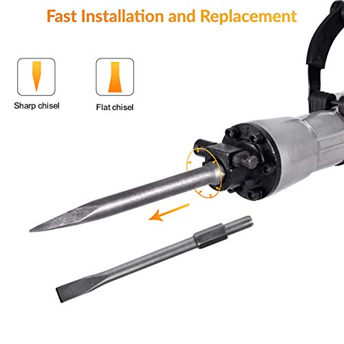 Catinbow 2700W Electric Demolition Jack Hammer 110V Heavy Duty Concrete Breaker Hammer 1900 BPM Jack Hammer Demolition Drills with Flat Chisel Bull Point Chisel