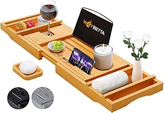 1 Click Buy Luxury Bathtub Caddy Tray Bath Table for Book, Phone, Tablet, Kindle, Wine Glass Holder (Brown)