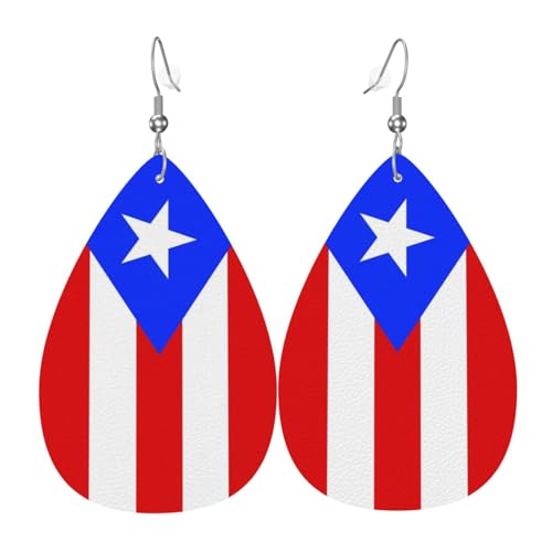 Puerto Rico Flag Teardrop Earrings For Women Puerto Rican Lightweight Leather Dangle Earrings Patriotic Jewelry Gifts