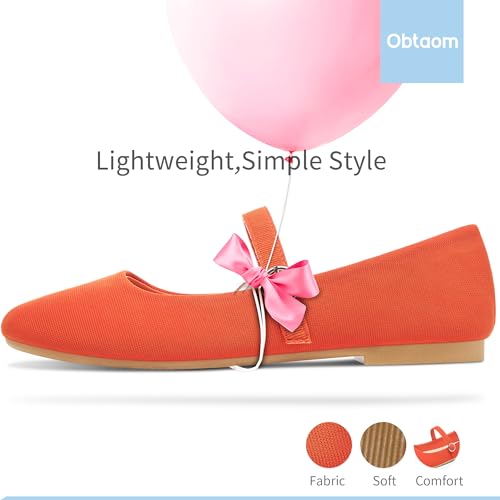 Image of Obtaom Mary Jane Flat Shoes Round Toe Ballet Flats for Women Dressy Fabric Business Flats Comfortable Classic Strap Flats for Office