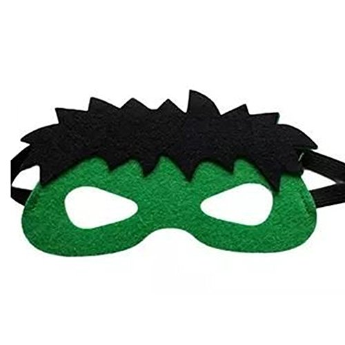 JDProvisions 12 Pieces Superheroes Party Character Felt Fun Cosplay Masks Plus 24 Stickers - Headwear Spiderman Superman Boys and Girls Theme (Hulk)