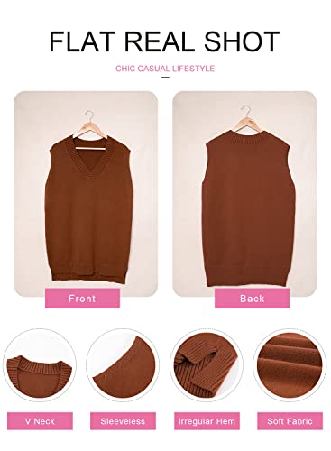 Image of EVALESS Oversized Sweater Vest for Women V Neck Sleeveless Solid Color Loose Pullover Sweater