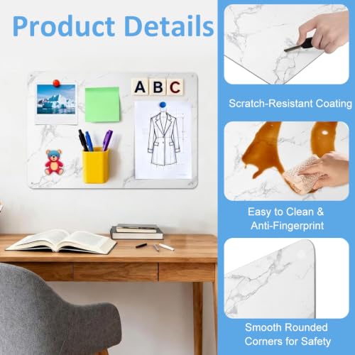 Image of Large Stainless Steel Magnetic Board 17.5 x 11.5 Inches, Wall Mounted Magnet Plate with 3M Adhesive & Screws for Notes, Photos, Home, Kitchen, Office Display (Marble)