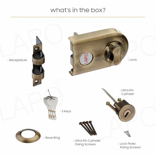 Image of LAPO Jimmy Proof Deadbolt Lock with Side Key and Knob, Heavy Duty Security Lock for Single, Double, Sliding Doors, Reversible Lever Knob for Left and Right Opening Doors, Antique Finish