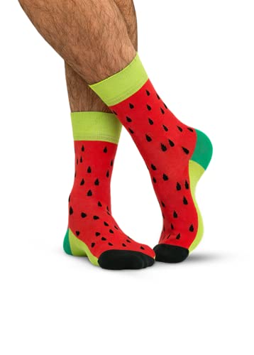 JNRB Men's Cotton Colorful Bright Crew Dress Food Fruit Printed Socks, L-XL