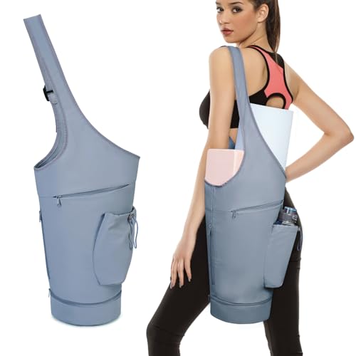 sportsnew Yoga Mat Bag, Opening Large Yoga Mat Carrier Bag with Zipper Pocket and Bottom Wet Pocket, Exercise Yoga Mat Carrier Holder Multi-Functional Storage Bag, Blue, patent pending