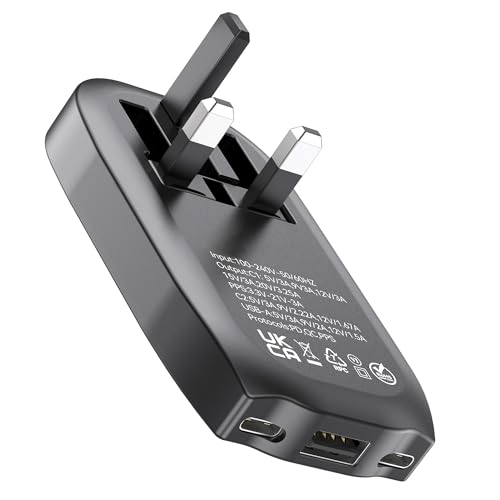 TWICK - Ultra-Slim 65W GaN Fast Charger 2x USB-C & USB-A Folding UK Plug PPS Quick Charge for MacBook Laptops iPhone iPad Samsung Galaxy Pixel Tablets For UK Travel Compact Size -BLACK