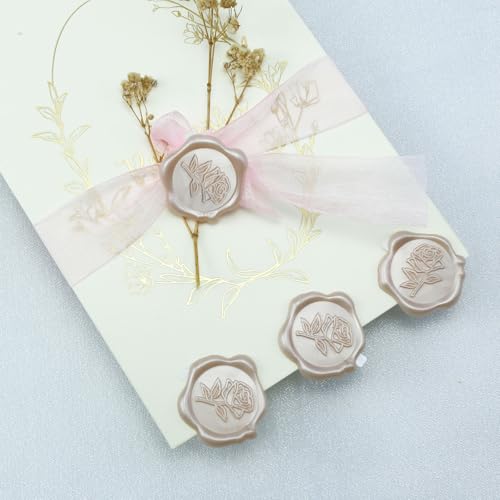 Wax Seal Stickers - 3D Champagne Rose Wedding Invitation Envelope Botanical Seal Stickers, 50 Pcs Self- Adhesive Stickers, Perfect for Wedding Invitation, Christmas, Gift Wrapping, Baby Shower