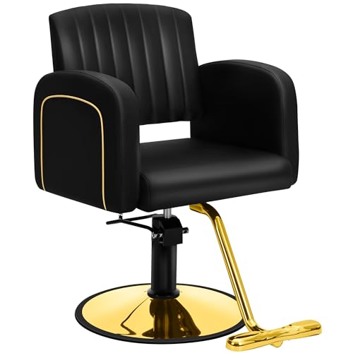 Tythical Salon Chair for Hair Stylist, Black Glod Barber Chair Reclining Hair Chair Height Adjustable, Multipurpose Hair Cutting Chairs Shampoo Beauty Spa Equipment for Barbershop