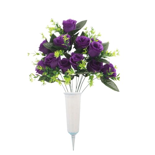 Flores de tumba artificiales sin mantenimiento para cementerio y césped exterior 2