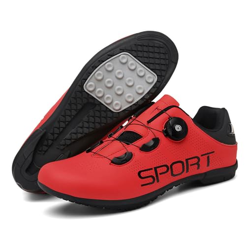 Treer Zapatillas Ciclismo Montañ Sin Cala, Zapatos Bicicleta Montaña Hombre Calzado Bicicleta, Zapatillas de Ciclismo Base Goma Antideslizante Ligeros, 36EU 47EU (Rojo,36)