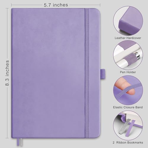 Image of RETTACY Dotted Journal Notebook, 192 Pages, A5 Medium Size (5.7'' x 8.3'') | Leather Hardcover, 100 GSM Thick Paper, for Journaling, Planning, Tracking (Purple)