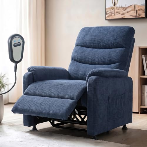 Image of DROGO Serenza Electric Motorised Recliner Sofa Chair 1 Seater for Home with Remote Control, Premium Mesh, Side Pocket, Padded Body, Cushion Armrest & Sturdy Footrest, 1Yr Warranty (Dark Blue)