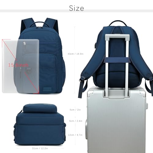 ecodudo School Backpack for Men and Women Water Resistant Daypack for College Work15.6 inch Laptop Bookbag with USB Charging Port (Navy)2