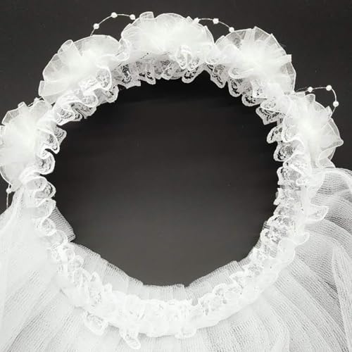 Flower Girls Veils, Girls Veil Daughter' White Pearl Center Floral Crown First Holy Communion Veils for Daughter4
