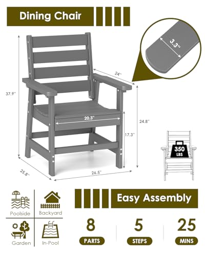Image of GREENVINES Outdoor Dining Chairs Set of 2 | HDPE | Patio Chair | All-Weather | Grey