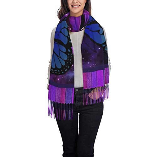 Butterfly On Galaxy Scarf, Men Women Scarf Shawls Wraps Scarves Winter Long Warm Butterfly Blanket Scarf