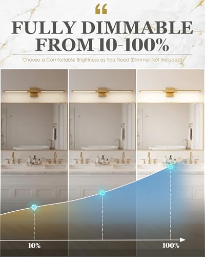 Image of 30 Inch Bathroom Light Fixtures, 16W 3CCT Dimmable CRI90 Brushed Gold LED Vanity Lighting Fixtures Over Mirror, 360 Rotatable Modern Bathroom Vanity Light Bar, AD-W9465-L75-GD