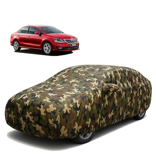 Image of Sulfar 100% Waterproof Car Body Cover Compatible with Mirror for Skoda Rapid with Long Lasting Durable Material (Triple Stitched, Full Bottom Elastic, Camouflage Army)