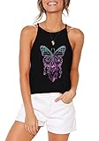 LouKeith Womens Tops Halter Sleeveless Summer Tank Tops Petite Basic Tees Shirts Cami Beach Blouses Black Butterfly XL
