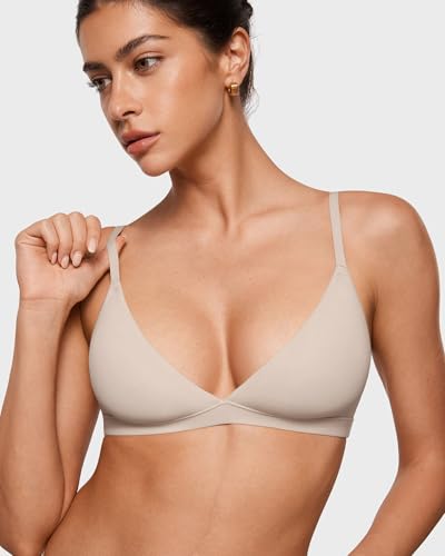 Image of INLYRIC Women's Inbarely Triangle Bralette Plunge Unlined Seamless Bra No Underwire Sexy Comfortable Everyday