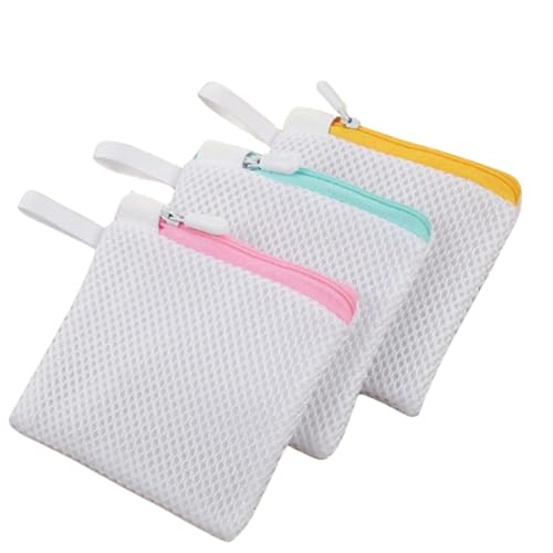 【粉洗剤のダマ防止!】AQUALOACH 洗剤ネット 洗濯ネット マグネシウム 小型 12×12cm 3枚セット 粉洗剤用 メッシュ袋 ファスナー保護付き 自作マグちゃん用 洗濯機対応 (イエロー/ピンク/ライトブルー)