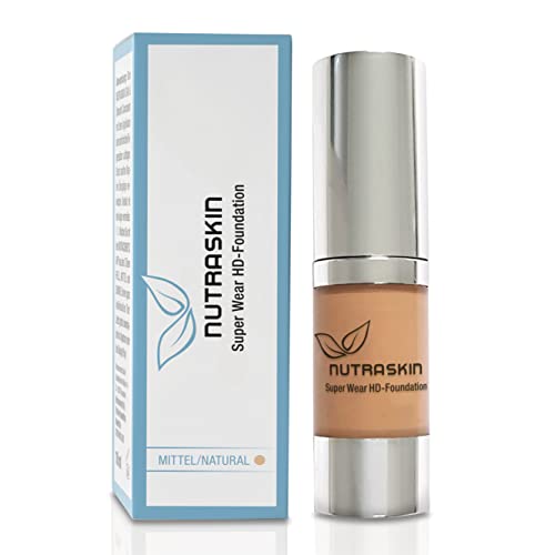Nutraskin Super Wear HD Foundation medium - Liquid Foundation I Make Up Foundation flüssig für einen strahlenden Teint I Langanhaltes und wasserfestes Primer Make Up I Made in Germany I 15ml Cover