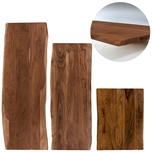 trelevo Holzplatte 200x60 cm, Akazienholz massiv 26mm, Tischplatte nussbaumfarben, Baumkantenplatte für Beistelltisch, Couchtisch und Nachttisch