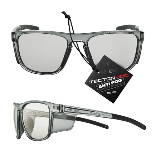 Riley Navigator X Safety Glasses – Anti-Fog, Scratch/Impact Resistant & UV Blocking LED Lenses, Lightweight Full-Frame for Work, Outdoors, & Active Lifestyles, Gray