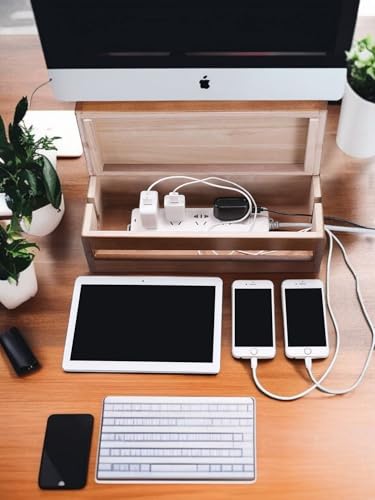 Image of Cable Management Box Wooden Cord Organizer Box for Extension Cord Power Stripe Surge Protector Wire Management Concealer Organizer Cover Hider for Desktop Home Office. (Pack of 2)