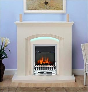 ModaNuvo Modern Cream Chrome Remote Control Electric Fire Surround Complete Fireplace Package With LED Light