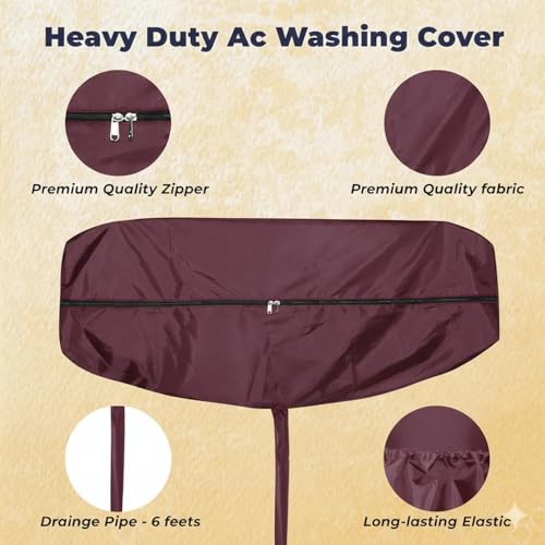 Image of SELENO AC Service Cleaning Washing Cover for 1 Ton & 1.5 Ton Split AC Indoor Unit | Easy Fit for Home & Professional Use (100% Waterproof) (Maroon)