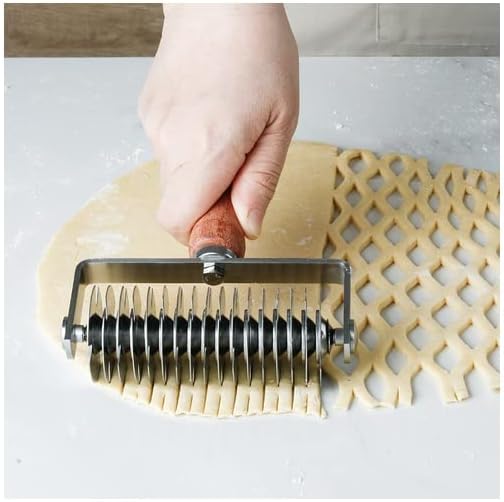 Miniatura 7 de Herramienta de acero inoxidable para hornear de acero inoxidable, soporte para cuchillos con mango de madera para pizza, galletas, pastelería