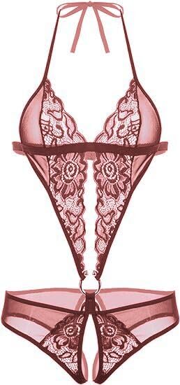 Image of Women Deep V Imported Lingerie Lace Teddy One Piece Babydoll Mini Bodysuit Sleepwear Swimwear