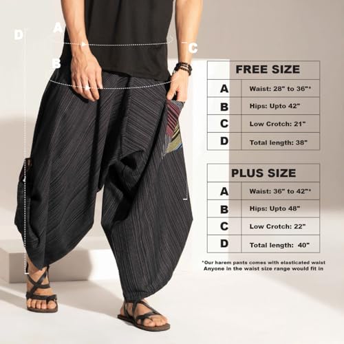 Image of The Veshti Company Cotton Baggy Pants Drop Crotch Harems for Men's Loose Boho Oversized Striped Meditation Yoga Pant with Pocket