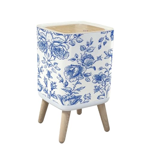 Caneca de basura rectangular con tapa patrones vintage azul