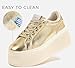 LUCKY STEP Women's Platform Fashion Sneakers Classic Wedge Canvas Casual Low Top Retro Walking Shoes(Gold,7 B(M) US)