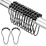 Prebarfun 40 Stück Duschvorhang Haken, Metall Duschvorhangringe mit Gleitsystem, Duschringe Schwarz, 7 x 3.5cm/2,75 x 1,38in Aufhängeringe für Duschvorhangstange Kleiderstange