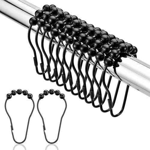 Prebarfun 40 Stück Duschvorhang Haken, Metall Duschvorhangringe mit Gleitsystem, Duschringe Schwarz, 7 x 3.5cm/2,75 x 1,38in Aufhängeringe für Duschvorhangstange Kleiderstange