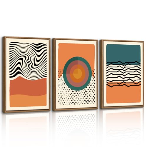 WENGTIAO Lienzos Cuadros Decoracion Enmarcados, Vintage Boho Abstracto, Minimalista Brillante Naranja Bloques Líneas Láminas Sobre Lienzo para Moderno Salones Dormitorios Decoracion Pared 30x40cmx3