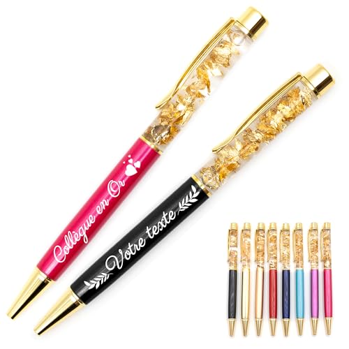 Stylo Personnalisé Feuille D'Or Flottante – Gravure Laser Premium, Idée Cadeau Chic Et Original
