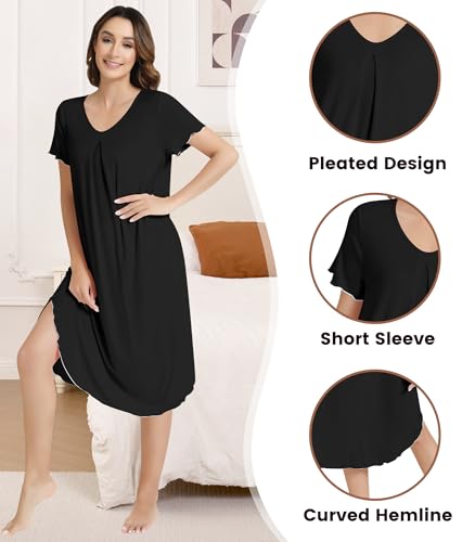 Image of NACHILA Women's Nightgowns-Viscose Made from Bamboo,Soft Nightshirt Short Sleeve Sleepwear Cooling Sleepshirts