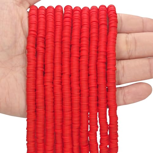 MIIIM 3600 PCS 10 Strands Polymer Clay Beads for Jewelry Making Vinyl Heishi Beads 6mm for Surfer Bracelets Necklace Making (Red-1)