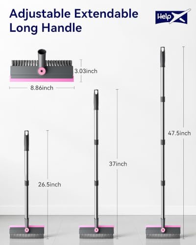 Image of 3 in 1 Adjustable Small Floor Scrub Brush with Long Handle Pink