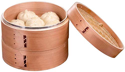 Vaporera de bambú de 2 niveles con tapa, diseño reforzado duradero para una cocina saludable